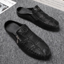 Summer mens Korean version of bean shoes One foot pedal sloth shoes Inlen leather shoes Breathable No Heel Semi Tug Casual Mens Shoes