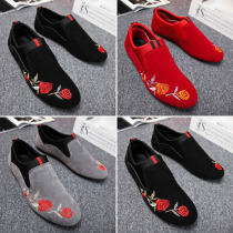 Spring social shoes Shoes Embroidery Bean shoes Mens 2022 new fast hands Red people Han prints Lazy Shoes A foot pedal cloth shoes