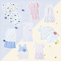 Cotton era baby cotton gauze short-sleeved suit baby summer air-conditioning clothes home clothes breathable tops pajamas