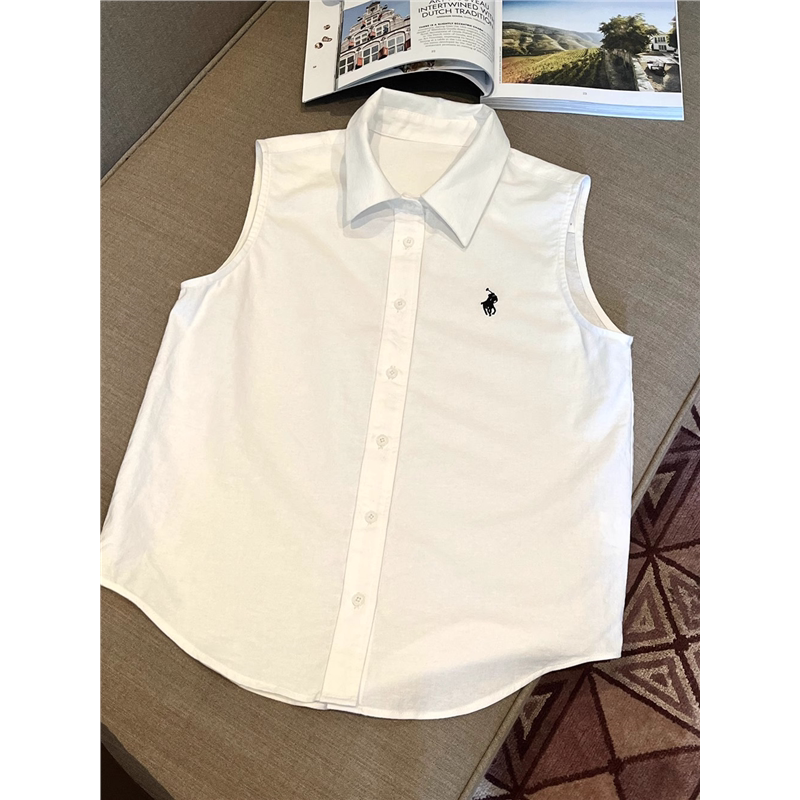 Minimalist Retro Polo Collar Loose Sleeveless Vest Short Top Slimming Pony Embroidery Shirt for Women with a High-End Feel