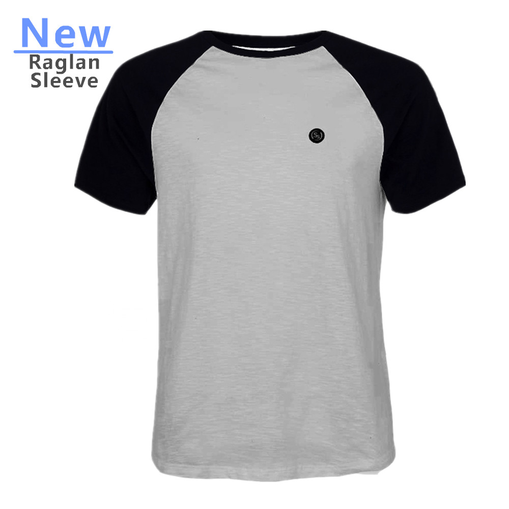 British brand new men's cotton black shoulder sleeve T - shirt - fitted round collar blouse - color optional