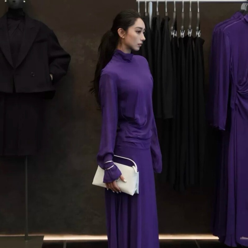 Mijue Elegant and Mature Style, Waist-Cinching, High-Waisted Purple Mid-Length Dress, New Design, Fashionable Goddess Style Mijue Elegant and Mature Style, Waist-Cinching, High-Waisted Purple Mid-Length Dress, New Design, Fashionable Goddess Style