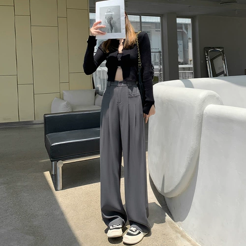 Белый костюм, весенние штаны для отдыха, высокая талия, подходит для подростков, свободный прямой крой