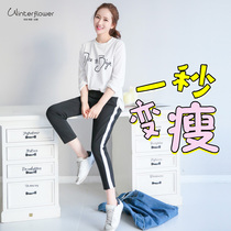 2020 new school uniform large size casual sweatpants Hong Kong flavor Korean version loose thin section nine beam split head strong pants womens summer