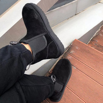 2021 new snow ground boots mens shoes winter sheep fur integrated short cylinder Chelsea boots with velvet warm northeast cotton shoes