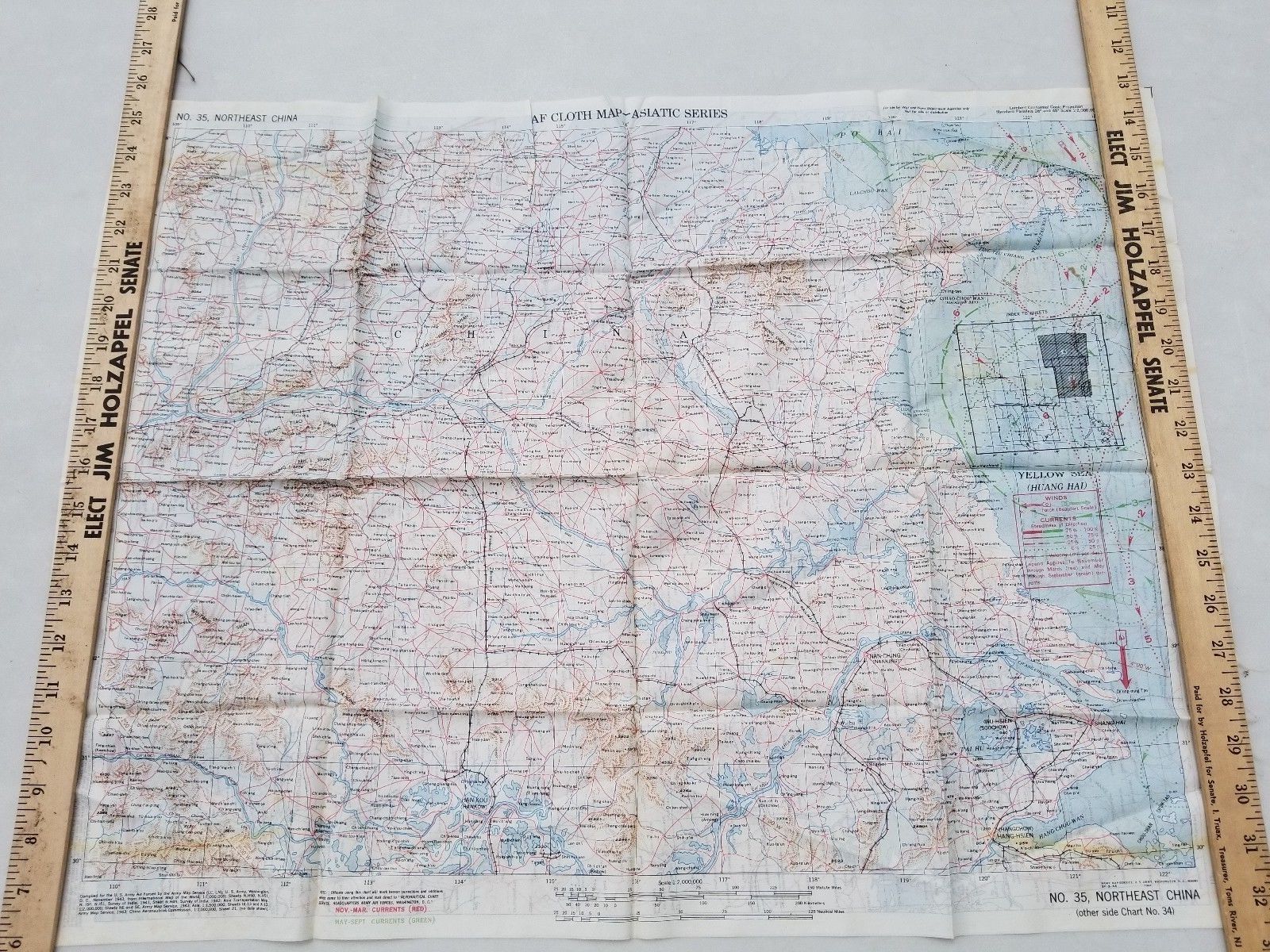 WWII US Army Edition Original Pint Army Aviation Team Flying Tigers Pilot Double-sided Silk China Southeast Map