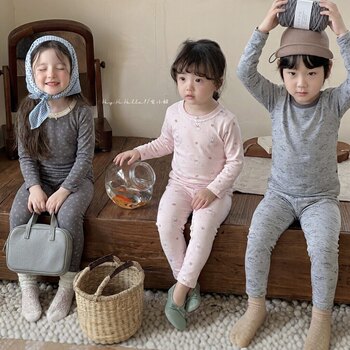 2026 new children's autumn clothes and autumn pants sets lycra cotton boys and girls autumn and winter thermal underwear baby home clothing