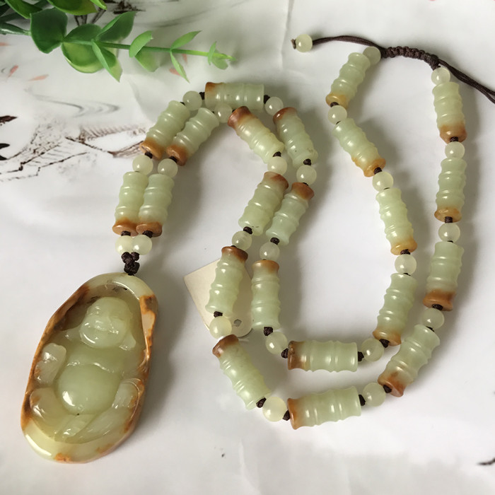 Yellow White River Grinding Jade Necklace Bamboo Festival Necklace River Grinding Jade Buddha River Grinding Jade Pendant Buddha Xiu jade Old jade and Tian jade necklace