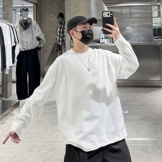 Marca de moda otoño e invierno camiseta de manga larga cepillada pesada para hombre versión coreana estructura de color sólido empalme ropa interior joven suelta y atractiva