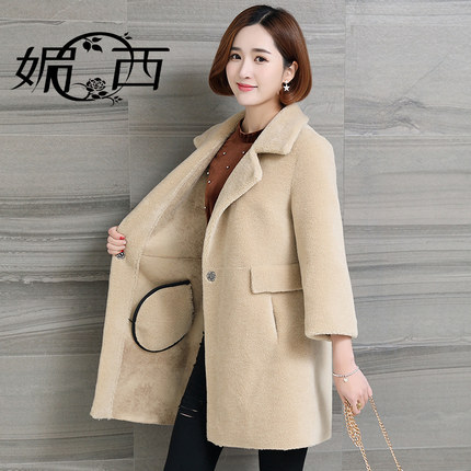 媚西羊剪绒大衣女中长款断码清仓海宁羊羔毛皮