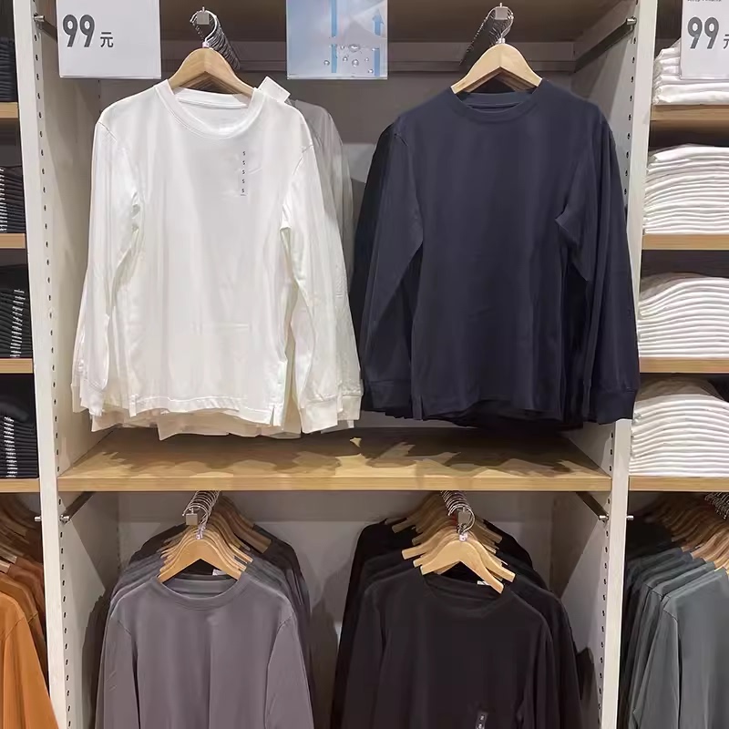 Japanese Order 2022 Autumn New Unisex Long-Sleeve Solid Color Base Shirt Cotton Blend Crew Neck T-Shirt 450176