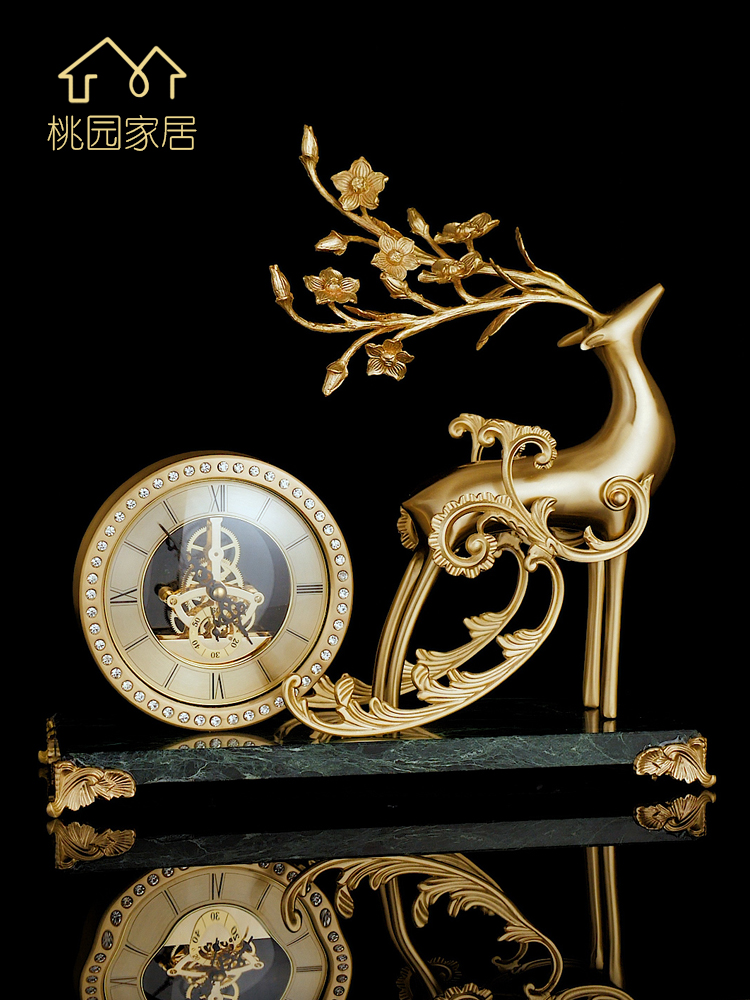 European-style living room TV cabinet clock home decoration pure copper American office bookcase fitting clock