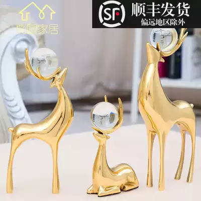 Pure copper deer ornaments crystal ball European living room entrance modern simple home decorations creative wedding gifts
