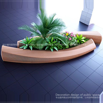  Custom hall wooden long seat Science and Technology Museum creative slice lounge chair Hotel lobby public lounge area chair