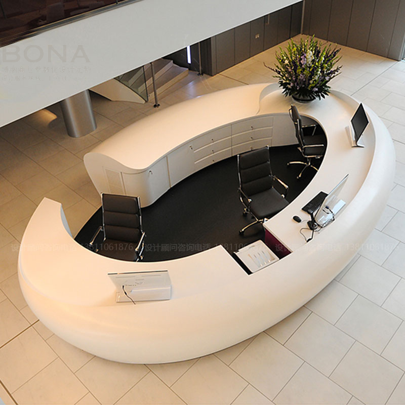 Special-shaped sample house exhibition center reception desk custom exhibition hall arc front desk hotel cashier counter office paint lobby bar
