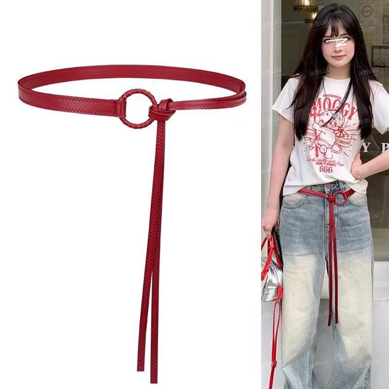 Waist Accessories Belt for Women to Wear with Jeans, High-End Waist-Cinching Belt, Y2K American Retro Red Thin Leather Belt Waist Accessories Belt for Women to Wear with Jeans, High-End Waist-Cinching Belt, Y2K American Retro Red Thin Leather Belt