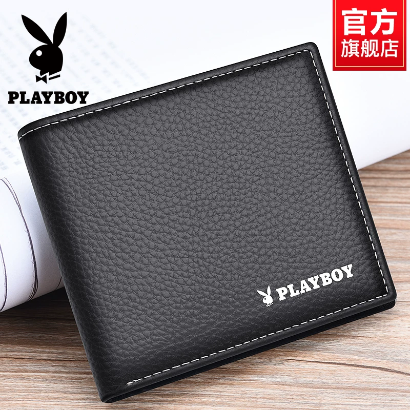 Короткий мужской портмоне Playboy, держатель карт, натуральная кожа, подарок на день рождения