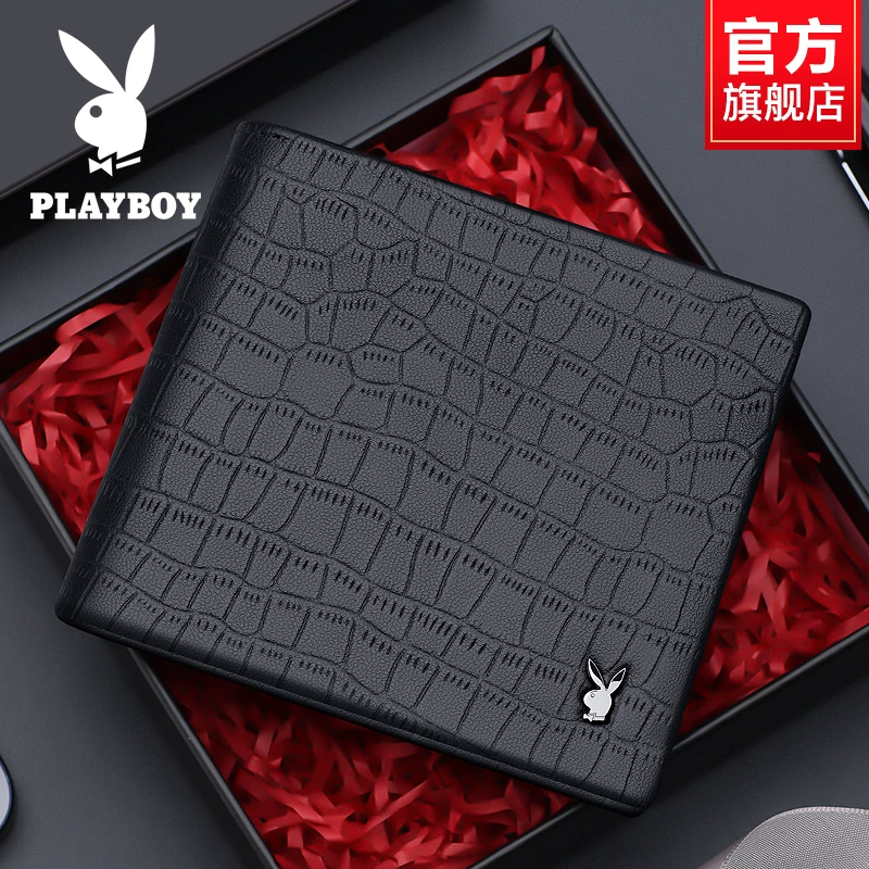 Короткий мужской портмоне Playboy, держатель карт, натуральная кожа, подарок на день рождения