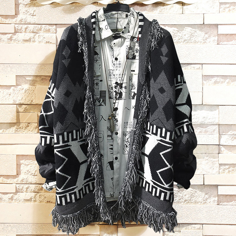 Plus Size Extra Large Fat Guy Sweater Cardigan with Tassels Knitwear Coat for Men