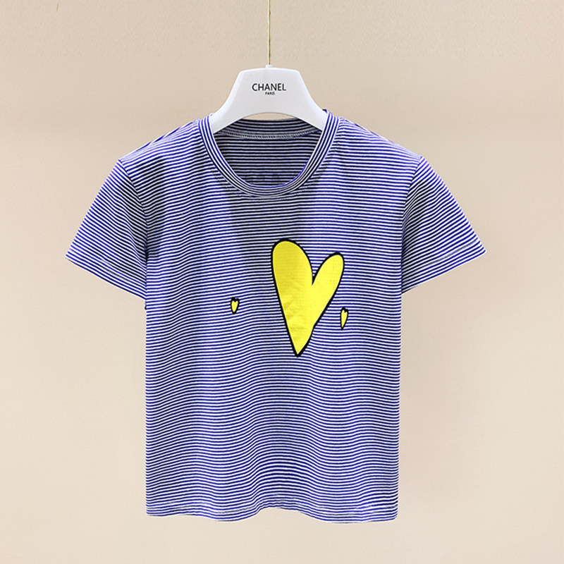 Children's clothing girls cotton short-sleeved t-shirt 2022 new summer clothing big children foreign style Korean striped top T-shirt