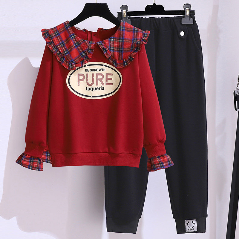 Tide Card Girl Thick T-Shirt Suit Spring Dress Trendy Net Red Children Foreign Pie Red Spring Autumn Academy Wind Sport Two Suits