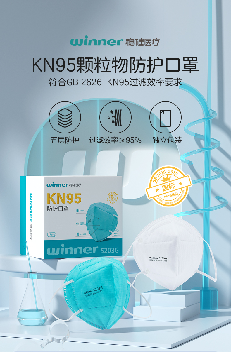 稳健医疗 KN95级过滤式口罩 15只独立装*2件 双重优惠折后￥25.83包邮