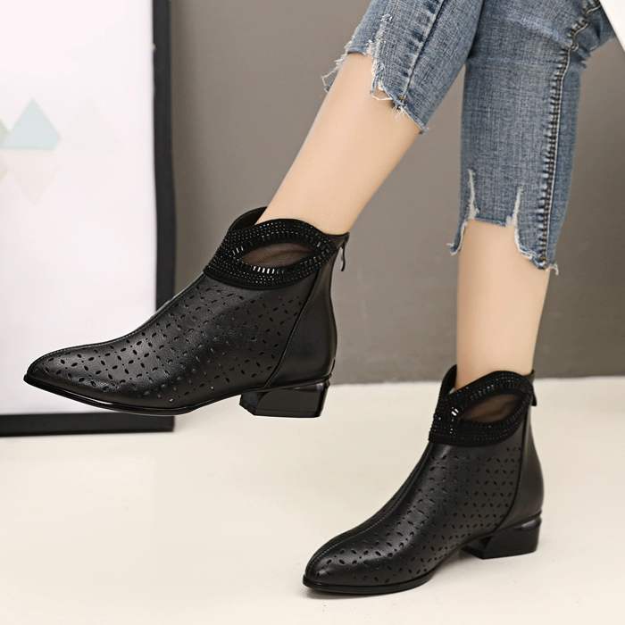 Da thật mùa xuân và mùa thu của phụ nữ bốt ngắn gót trung bốt của phụ nữ gót dày giầy đơn bốt mũi nhọn bốt lưới bốt ngắn bốt trần bốt Martin ủng giầy của phụ nữ - Kính khung