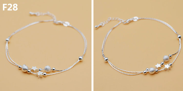 Vòng chân bạc 925 sterling nữ phiên bản tiếng Hàn của chuông đôi hộp trang sức bạc dễ thương hoang dã tươi retro đơn giản lắc chân nữ hàn quốc