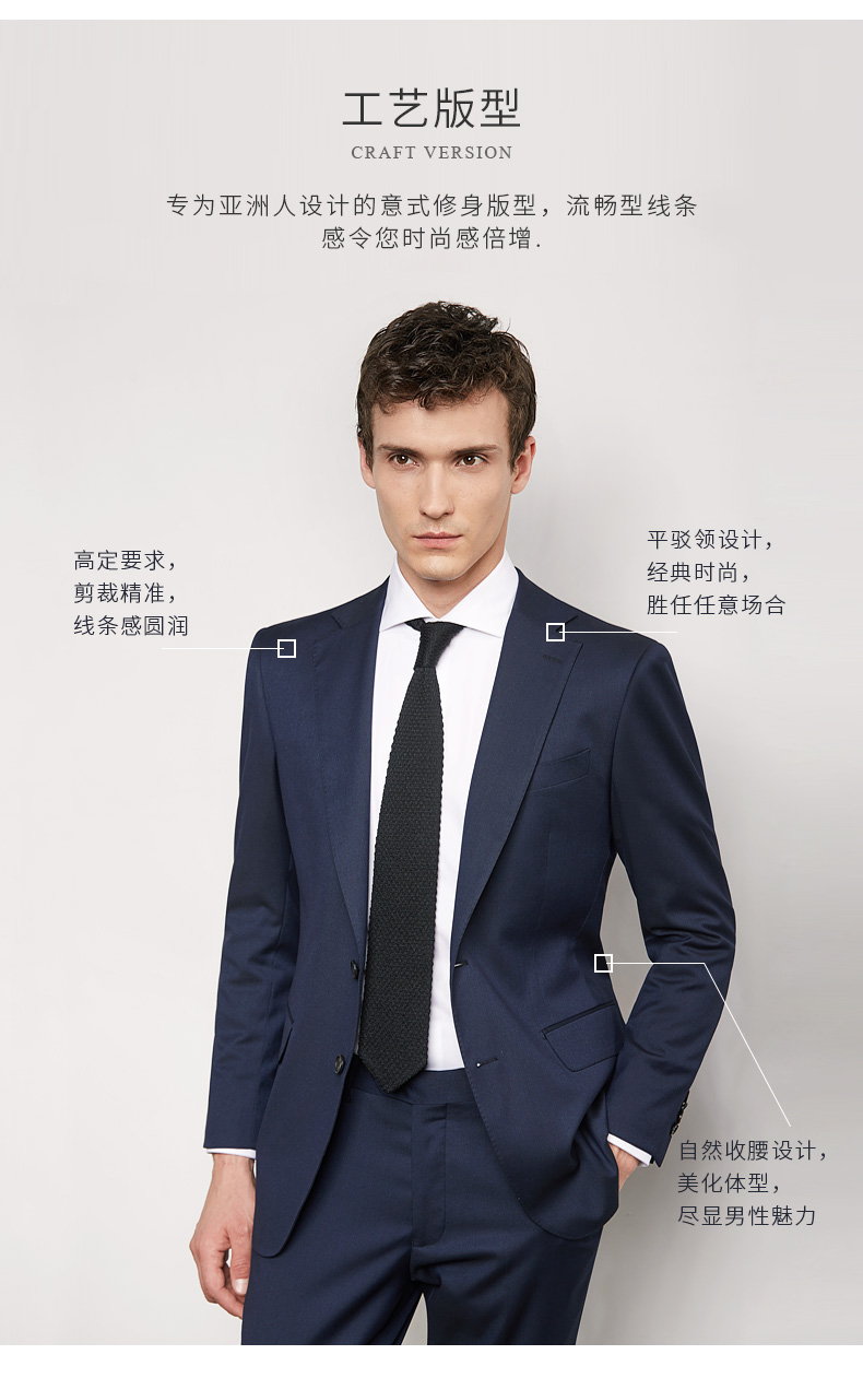ANOS / Yanos polyester vải pha trộn Cổ áo mỏng phù hợp với bộ đồ kinh doanh màu xanh hải quân bộ vest nam