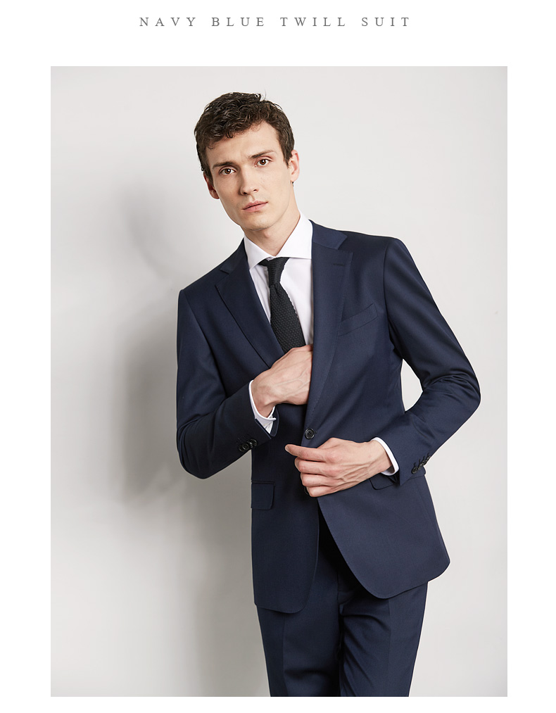 ANOS / Yanos polyester vải pha trộn Cổ áo mỏng phù hợp với bộ đồ kinh doanh màu xanh hải quân bộ vest nam