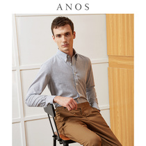 ANOS Linen Sashimi Striped Long Sleeve Shirt Male Clear Cotton Linen Blend Fabric Business Buckle Collar Casual Linen