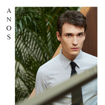 ANOS Big Tip-Tip Gray Strip Fixed Shirt Business Leisure Men Fashion Gentlemans Pure Cotton Easy to Make Shirts