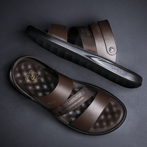 Sandals mens summer 2021 new mens trendy slippers mens casual high-grade leather driving dual-use beach shoes