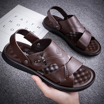 Mens sandals genuine leather 2021 summer new middle-aged dad non-slip beach shoes dual-use wear-resistant cool slippers men