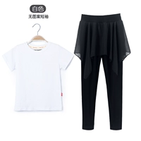 Белые шифоновые штаны, круглый воротник, короткий рукав