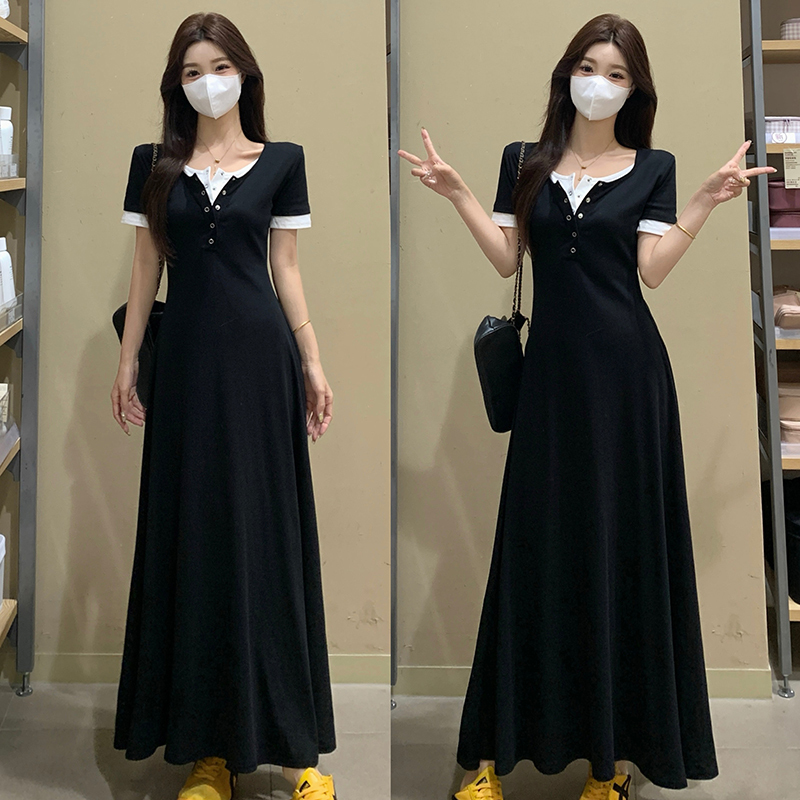 Fake Two-Piece Nursing Dress, Summer Postpartum Plus Size, Drapey Waist-Cinching, Trendy Mom Style, Long Dress for Breastfeeding Outside Fake Two-Piece Nursing Dress, Summer Postpartum Plus Size, Drapey Waist-Cinching, Trendy Mom Style, Long Dress for Breastfeeding Outside