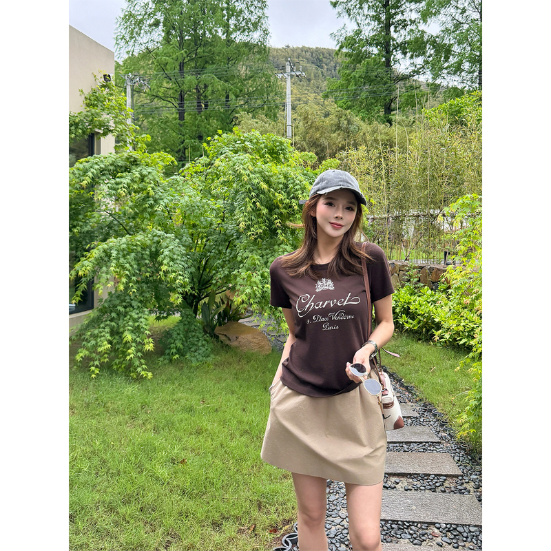Junjun【Sanskrit T】Heavyweight Cotton Skin-Friendly Breathable Letter Print Stylish Versatile T-Shirt Top for Women Summer Junjun【Sanskrit T】Heavyweight Cotton Skin-Friendly Breathable Letter Print Stylish Versatile T-Shirt Top for Women Summer