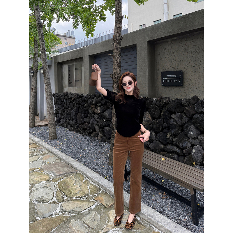Junjun【Coco Corduroy】High-End Corduroy High-Waisted Cropped Casual Pants, Slimming Flared Pants for Autumn