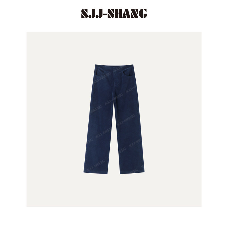Junjun【Ocean Blue Corduroy】Design-Inspired Corduroy Slim-Fit Straight Wide-Leg Pants, Slimming Casual Long Pants