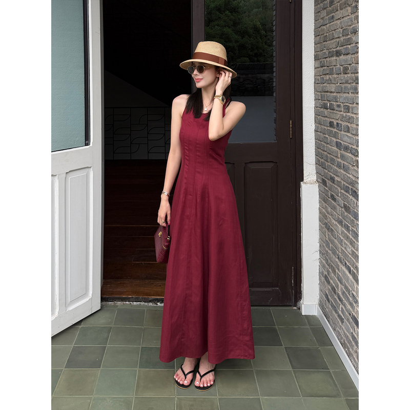 Junjun【Birkenstock Dress】Tencel Linen Sleeveless Dress for Women, Summer Waist-Cinching Slimming Tank Dress Junjun【Birkenstock Dress】Tencel Linen Sleeveless Dress for Women, Summer Waist-Cinching Slimming Tank Dress