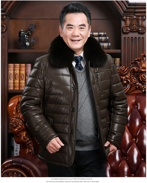 Áo khoác cotton nam trung niên cộng với nhung dày nam xuống áo khoác cotton thật lông cổ áo cha mùa đông ao khoac nam