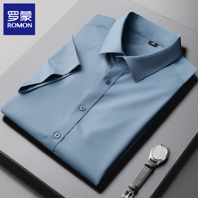Romon Men's Ice Silk Shirt Short-Sleeved Casual Business Professional Formal Wear No-Iron Large Size Bamboo Fiber Long-Sleeved Shirt for Men