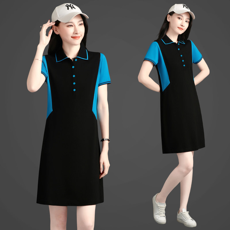 Casual sports dress women's summer short-sleeved 2022 new mid-length thin and large size one-piece badminton tennis skirt