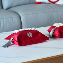 Straw Rabbit Wedding Tissue Box Wedding Room Decoration Happy Word Drawing Bag Velvet Chinese Wedding Tissue Bag Retro