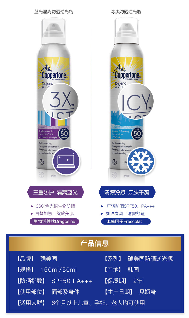 Coppertone 水宝宝 新款防蓝光隔离防晒喷雾 150ml 图5