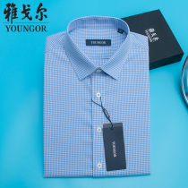 Yagal shirt male short sleeve blue plaid full cotton free of hot business casual white hitch and summer half sleeve shirt man