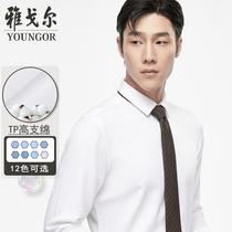 Yagal shirt male long sleeve business casual blue plaid with tp pure cotton non-bronzed mens lining clothes for men