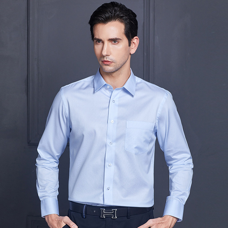Yagal Long Sleeve Shirt Male Spring Pure Cotton Free Ironing Business Career Positive Dress Mid Youth Men Blue Casual Lining Clothes