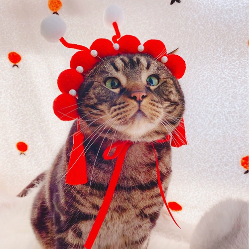 [Папа Мяу] Домашний кот, национальный тренд, головной убор, шляпа для кошек и собак, новогодние праздничные фотоаксессуары в китайском стиле