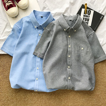 2021 new mens shirt short sleeve summer Korean trend solid color inch clothes young handsome casual white-lined couple